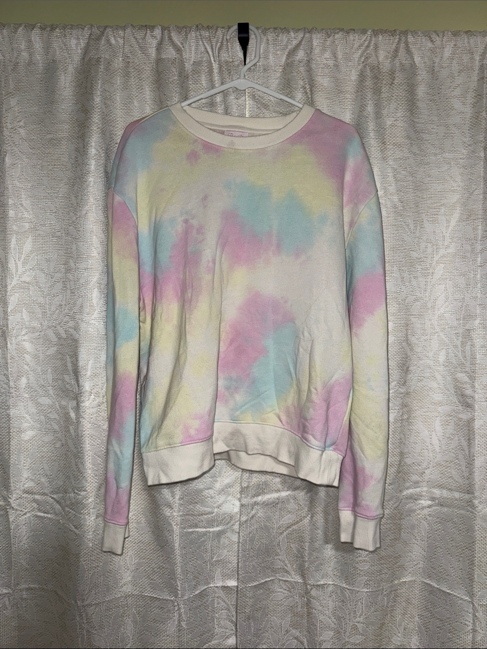 Pink Lily Pastel Tie-Dye Crewneck Sweatshirt - Cream, Pink, Blue, Yellow